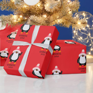 Personalisierter Niedlicher Weihnachtspenguin in R Geschenkpapier