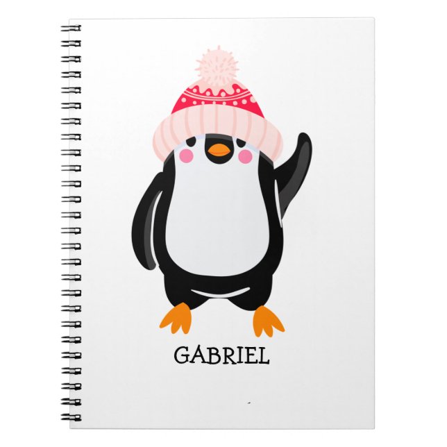 Personalisierter Niedlicher Weihnachtspenguin in R Notizblock (Vorderseite)