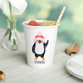 Personalisierter Niedlicher Weihnachtspenguin in R Pappbecher