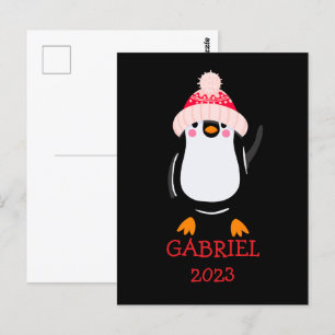 Personalisierter Niedlicher Weihnachtspenguin in R Postkarte