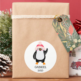 Personalisierter Niedlicher Weihnachtspenguin in R Runder Aufkleber