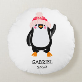 Personalisierter Niedlicher Weihnachtspenguin in R Rundes Kissen