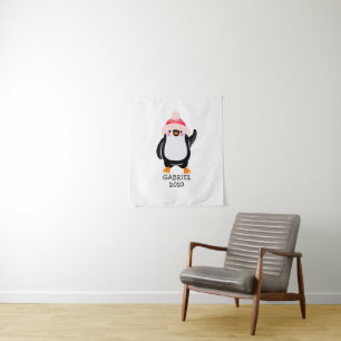Personalisierter Niedlicher Weihnachtspenguin in R Wandteppich
