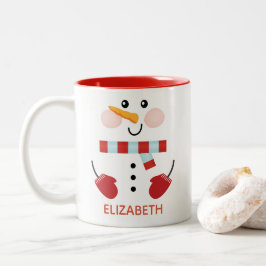Personalisierter Niedlicher Weihnachtsurlaub Snowm Zweifarbige Tasse