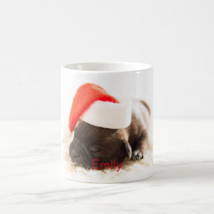 Personalisierter Niedlicher Welpe mit Weihnachtsma Kaffeetasse