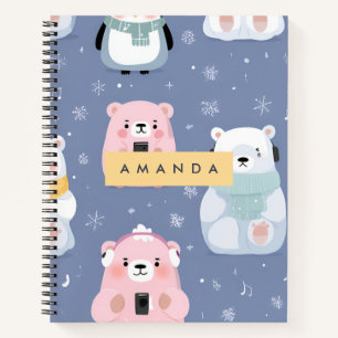 Personalisierter Niedlicher Winterbär und Pinguin- Notizbuch
