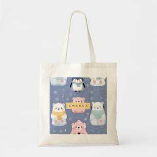 Personalisierter Niedlicher Winterbär und Pinguin- Tragetasche