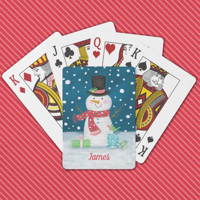 Personalisierter Niedlicher Winterschnee Spielkarten (Cute snowman playing cards make a fun stocking stuffer, Personalize them with your name.)