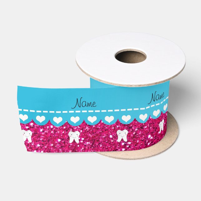 Personalisierter niedlicher Zahnrosa-NamensGlitter Satinband (Spule)