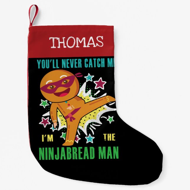 Personalisierter Ninjabread Man wird mich nie fang Kleiner Weihnachtsstrumpf (Vorderseite)