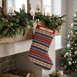 Personalisierter nordischer Fair-Isle-Weihnachtsst Kleiner Weihnachtsstrumpf
