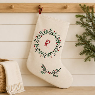 Personalisierter nordischer Kranz-Monogramm-Strump Großer Weihnachtsstrumpf