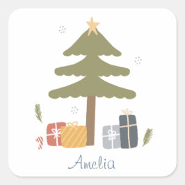 Personalisierter Nordischer Weihnachtsbaumurlaub Quadratischer Aufkleber