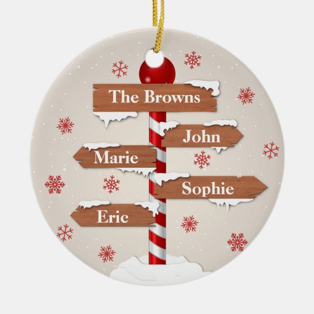 Personalisierter Nordpol 4 Familiennamen Keramik Ornament (Vorne)