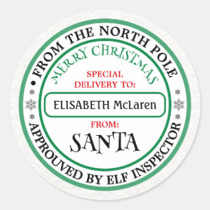 Personalisierter Nordpol-Santa-Name-Aufkleber Runder Aufkleber