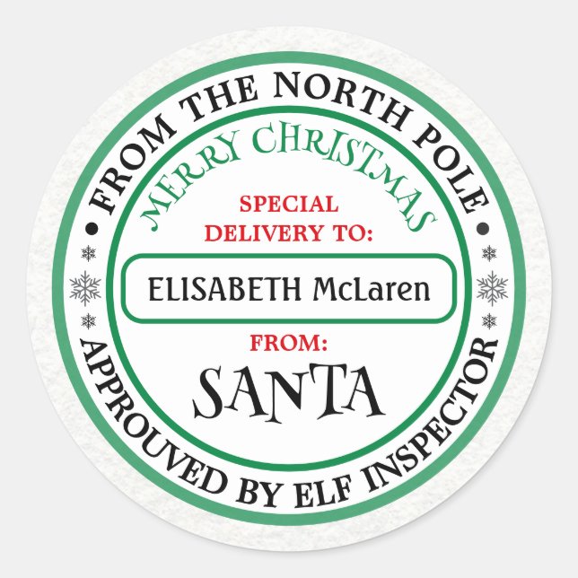 Personalisierter Nordpol-Santa-Name-Aufkleber Runder Aufkleber (Vorderseite)