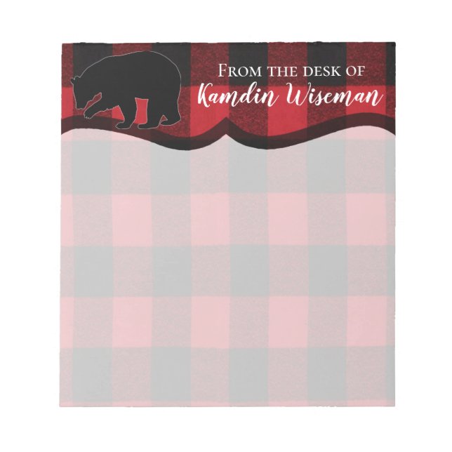 Personalisierter Notepad Red Buffalo Kariert Bear  Notizblock (Vorderseite)