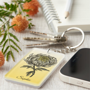 Personalisierter November Geburtstag Blume Chrysan Schlüsselanhänger