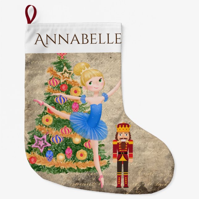 Personalisierter Nutcracker Clara Balletturlaub Großer Weihnachtsstrumpf (Vorderseite)