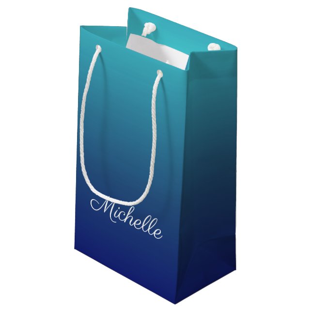 Personalisierter Ober-Farbverlauf Kleine Geschenktüte (Rückseite Schrägansicht)