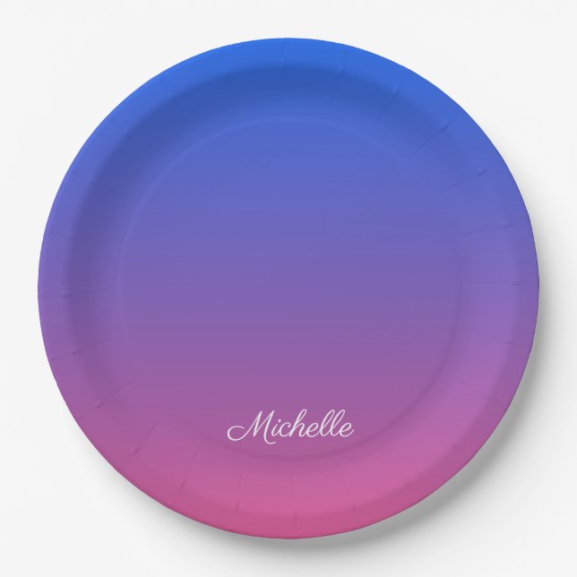 Personalisierter Ober-und Rosa-Ober-Farbverlauf Pappteller (Vorderseite)