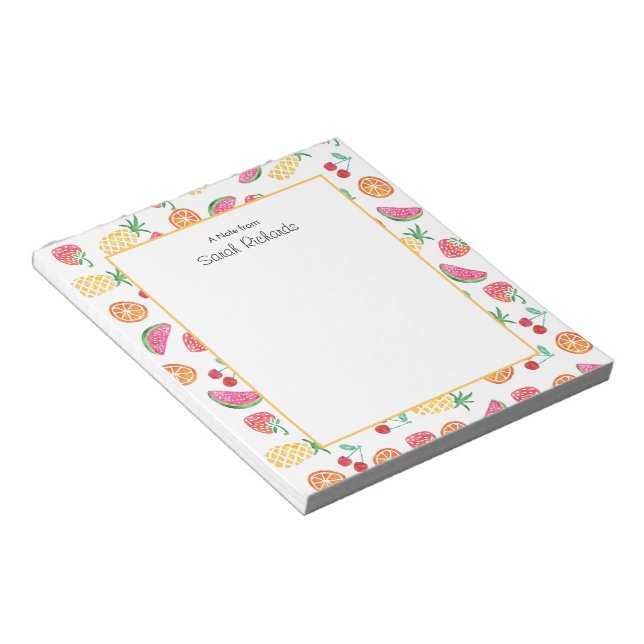 Personalisierter Obstsalat gemustert Notepad Notizblock (angewinkelt)