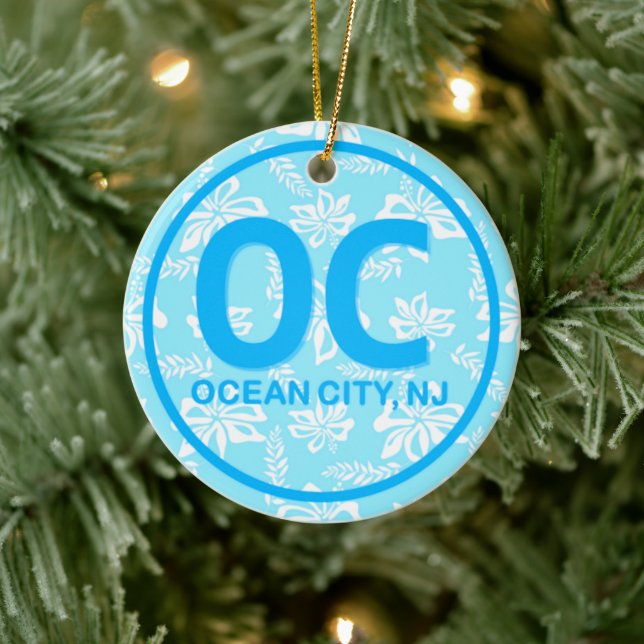 Personalisierter OC Ocean City New Jersey NJ Blue Keramik Ornament (Baum)