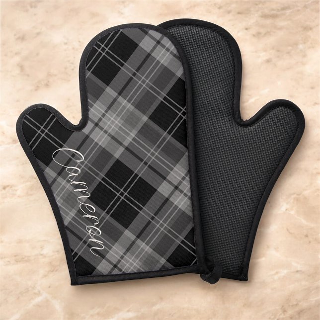 Personalisierter Ofen-Mitt Silicone Karierte Angew Ofenhandschuh (MISOOK Black Grey Plaid Oven Mitt with Name)