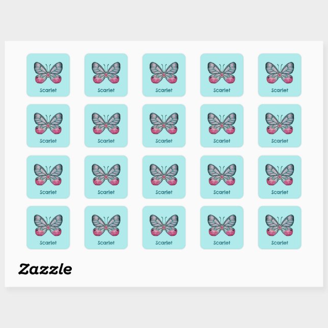 Personalisierter Oktober Aquamarin Glasswing Butte Quadratischer Aufkleber (Blatt)