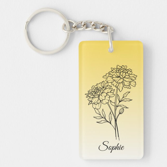 Personalisierter Oktober Birth Blume Marigold Schlüsselanhänger (Vorderseite)