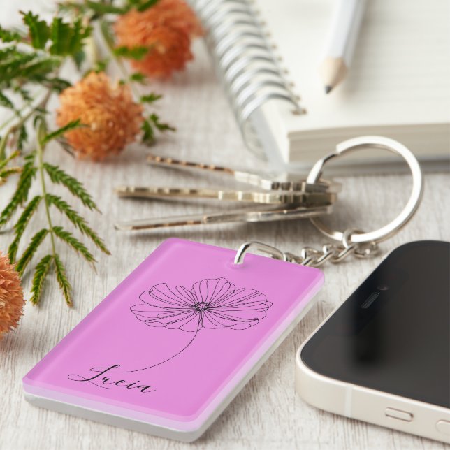 Personalisierter Oktober Cosmos Geburtstagsgeschen Schlüsselanhänger (Vorderseite rechts)