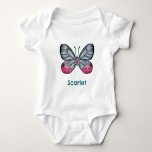 Personalisierter Oktober Pink Glasswing Butterfly  Baby Strampler