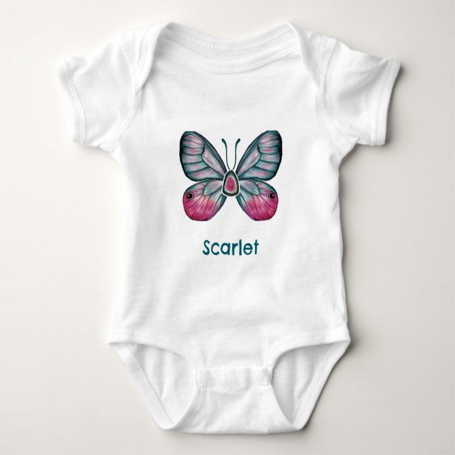 Personalisierter Oktober Pink Glasswing Butterfly  Baby Strampler (Vorderseite)