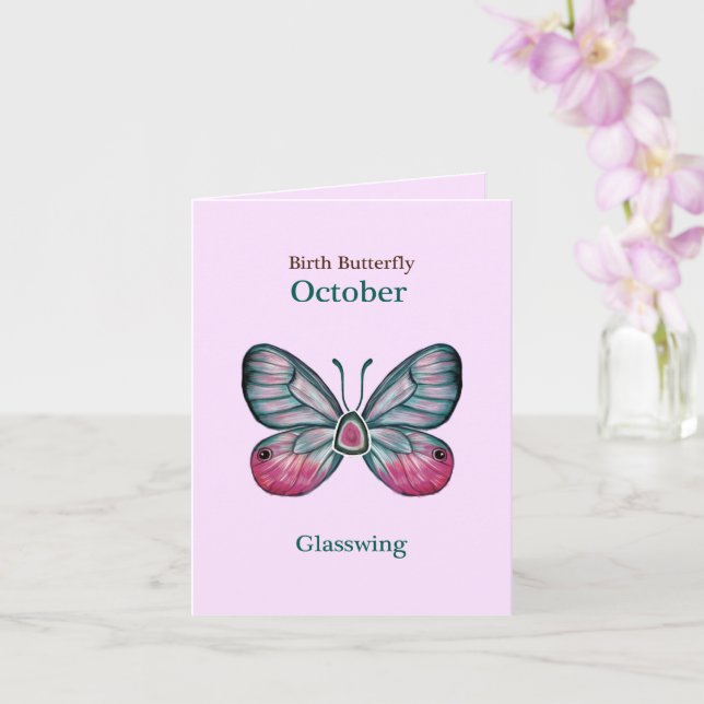 Personalisierter Oktober Pink Glasswing Butterfly  Karte (Orchidee)