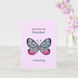 Personalisierter Oktober Pink Glasswing Butterfly  Karte
