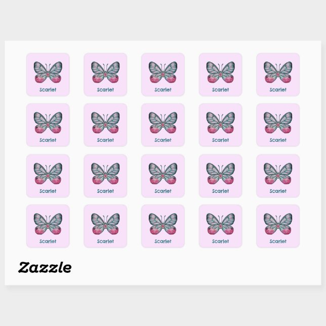 Personalisierter Oktober Pink Glasswing Butterfly  Quadratischer Aufkleber (Blatt)
