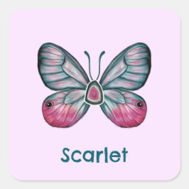 Personalisierter Oktober Pink Glasswing Butterfly  Quadratischer Aufkleber