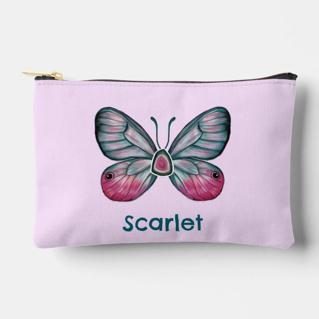 Personalisierter Oktober Pink Glasswing Butterfly  Zubehörtasche (Vorderseite)