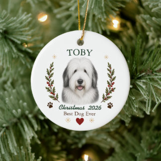 Personalisierter Old English Sheepdog Hund Weihnac Keramik Ornament