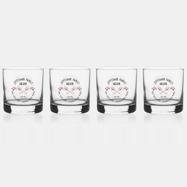 Personalisierter Old West Saloon überquerte sechs  Whiskyglas (Vorderseite)