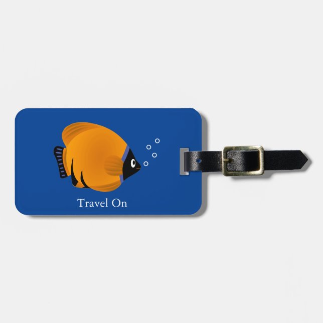 Personalisierter Orange Goldfisch Gepäckanhänger (Vorderseite horizontal)