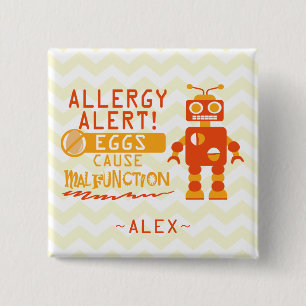 Personalisierter orange Roboter-Ei-Allergie-Alarm Button