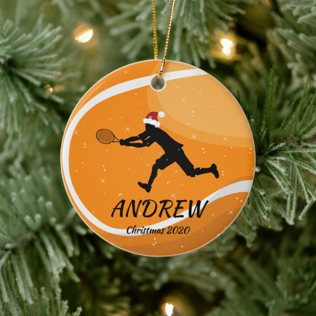 Personalisierter Orange Tennis Ball Player Weihnac Keramik Ornament (Baum)