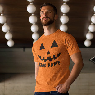 Personalisierter orangefarbener Kürbis Halloween I T-Shirt