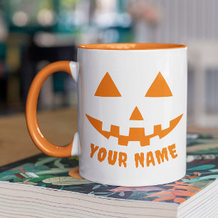 Personalisierter orangefarbener Kürbis Halloween I Tasse