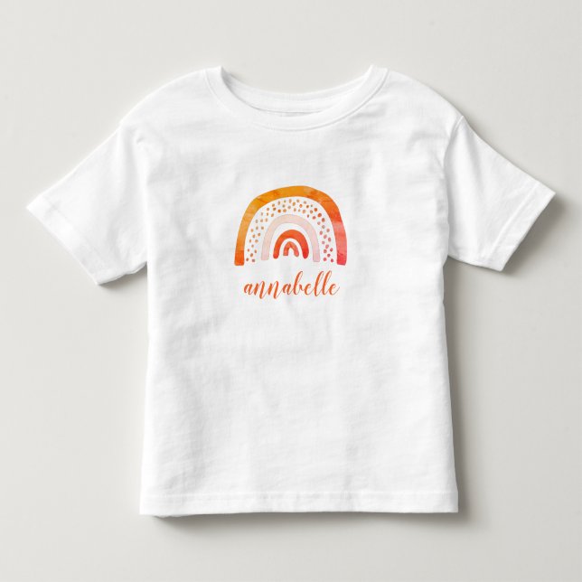 Personalisierter Orangefarbener Regenbogen Kleinkind T-shirt (Vorderseite)