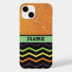 Personalisierter Orangen- und Schwarzer Glitzer Zi Case-Mate iPhone 14 Hülle