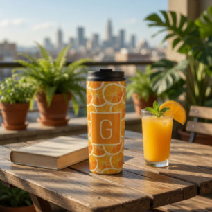Personalisierter Orangen-Zitrus-Monogramm Thermosbecher
