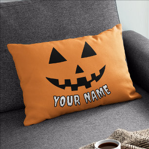 Personalisierter Oranger Kürbis Halloween Dein Nam Lendenkissen