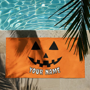 Personalisierter Oranger Kürbis Halloween Dein Nam Strandtuch